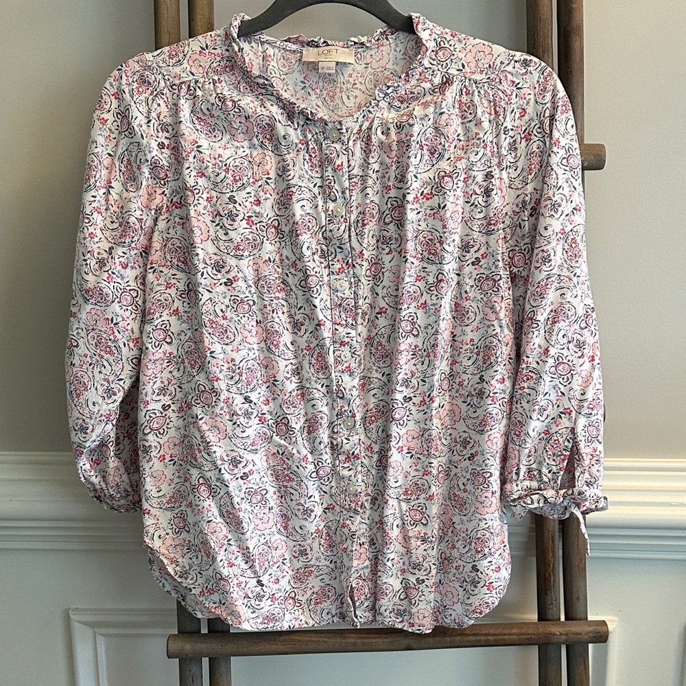 LOFT Pink Floral Blouse